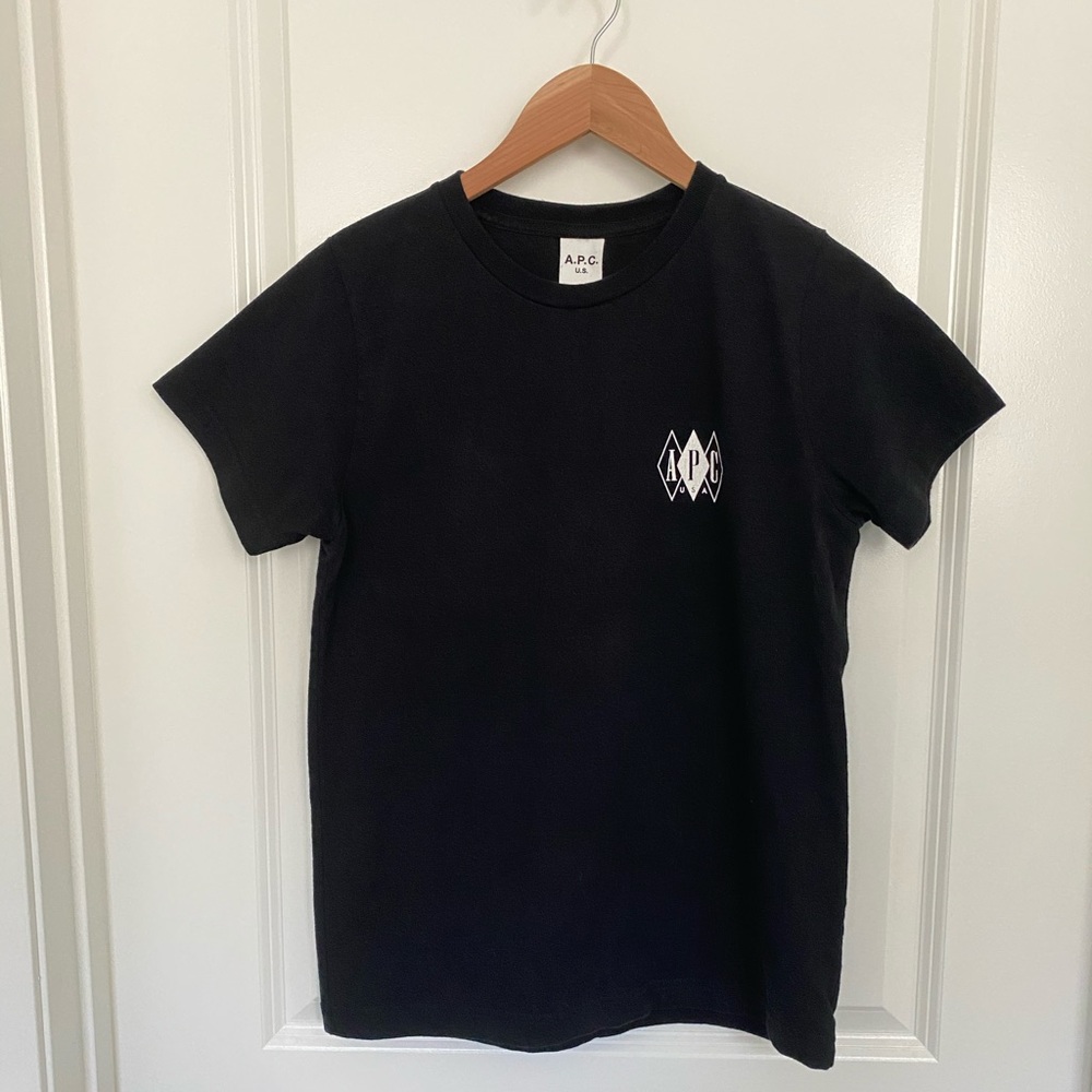 A.P.C. Black Cotton Short Sleeve Logo Tee Shirt M